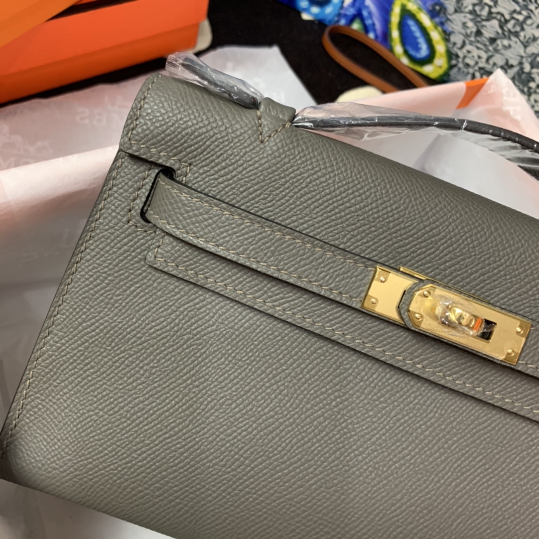 Hermes Mini Kelly Pochette 22cm Bag In Dark Grey Epsom Leather